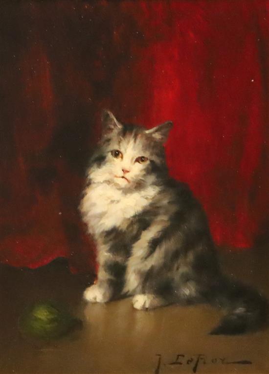Jules Le Roy (French 1856-1921) Study of a seated silver tabby cat 9 x 7in.